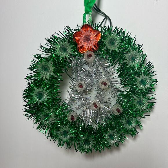 Vintage 70s Christmas Wreath Tree Circle of Light Lighted Tinsel Original Box - Picture 2 of 14